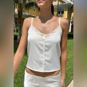 RARE Brandy Melville satin lace button up camisole tank